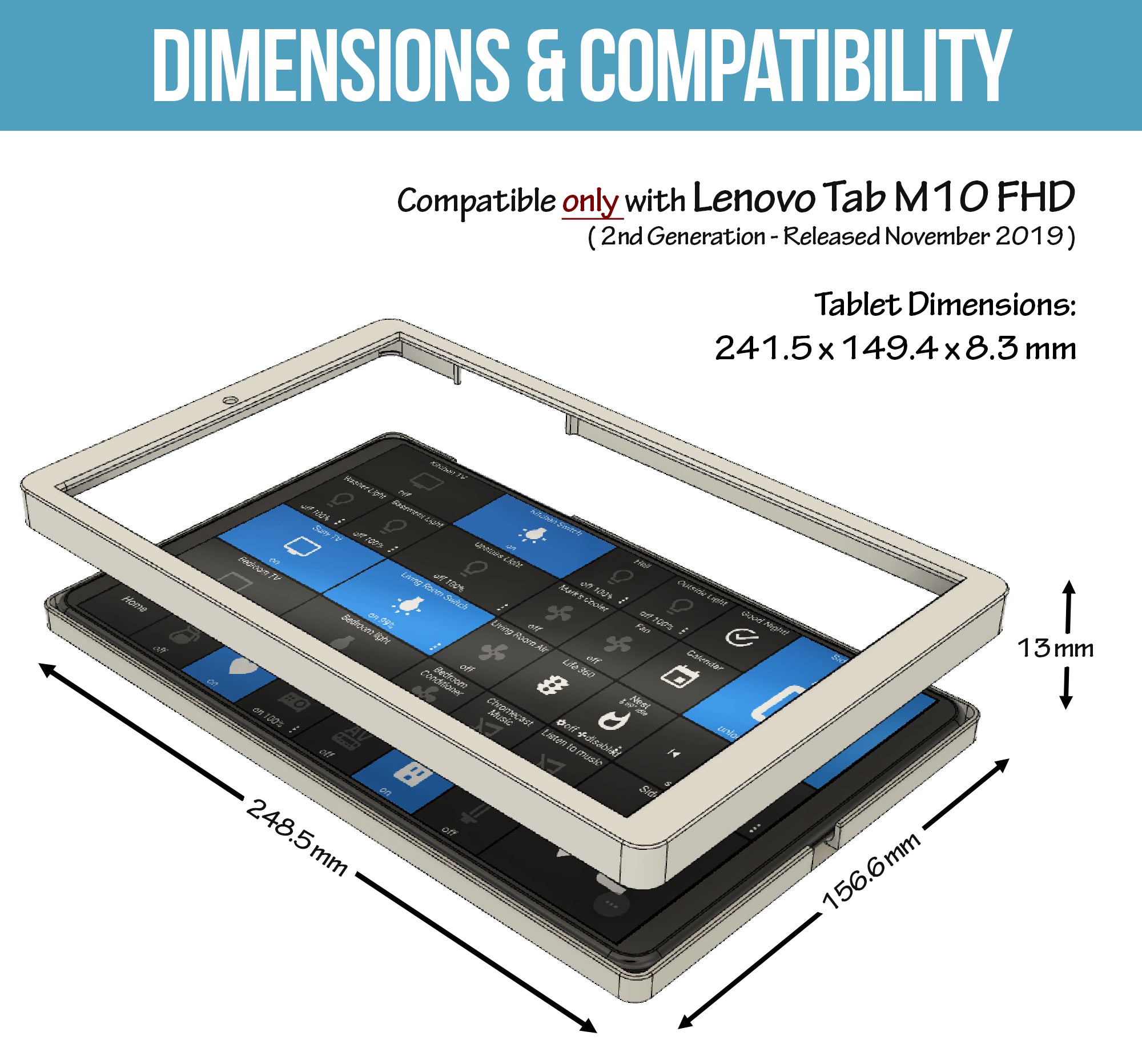 Lenovo Tab M10 FHD 10.3 Tablet Mount – BLACK – Home Mount